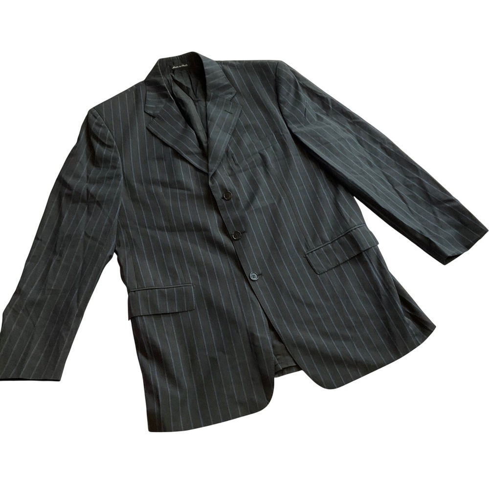 Faconnable Blazer Mens 42 Black Blue Pinstripe 100% Wool Tailored In Italy - Picture 1 of 7